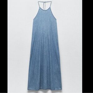 Denim halter neck midi dress